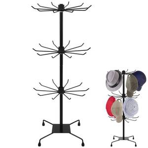 lot 9080 image: DOITOOL Standing Hat Rack 3- Tier Hat Display Rack Stand Metal Retail Display Stand Cap Organizer Standing Hooks Rotating Rotating Jewelry Stands