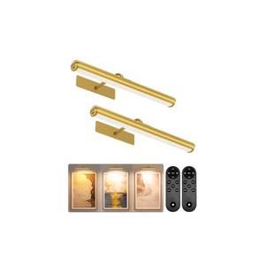 lot 11039 image: EZVALO Picture Light for Wall, 13in Wireless Rechargeable 4000mAh LED Art Light with Remote, Dimmable 3 Color Temps, Battery Operated Wall Light for Living Room, Bedroom, Gallery (Gold, 2 Pack Set)
