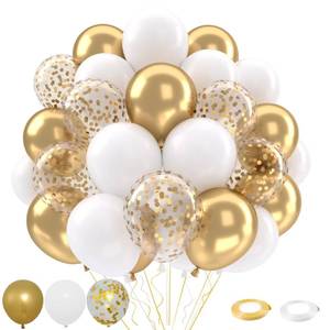 lot 14370 image: Patimate White and Gold Balloons Set, 50 pcs 12 inch Metallic Gold White Gold Confetti Latex Balloons Kit for Birthday Engagement Wedding Anniversary Party Decorations