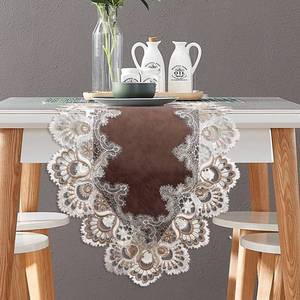 lot 14371 image: Vintage Lace Dining Table Runner, 108 Inches Macrame Coffee Table Runners for Kitchen Home Christmas Party Decorations (16x108 inch,Brown)