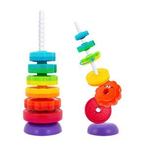 lot 15461 image: BYFWH Spinning Stacking Toys for Babies 12 Month Rainbow Ring Flowers Animals Fruits Theme Stacker ABS Toys for Toddlers 1-3 Montessori Educational Learning Sensory Toy,Stacking Toy for Kids VR