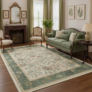 lot 15469 image: GarveeHome 5x7 Christmas Area Rug Sage Green Washable Rugs for Living Room Bedroom, Soft Low Pile Non Slip French Country Floor Mat Botanical Floral Print Throw Rug Indoor Carpet Dining Room Playroom