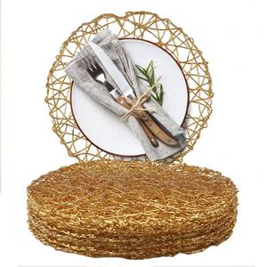 lot 15479 image: AHHFSMEI Paper Braided Round Placemats Set of 12 Natural Non-Slip Heat Resistant Table Mats for Dining Tables Woven Indoor & Outdoor Place mats (Gold)