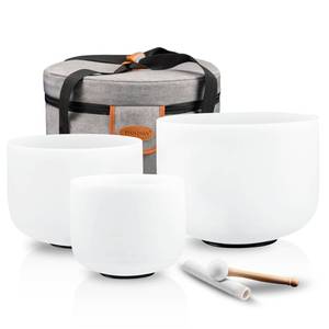 lot 15481 image: RYAN DVAN 432HZ Crystal Singing Bowl Set of 3, 6 B Crown, 7 G Throat, 8 F Heart with Case Suede Striker & O-Ring Sound Therapy for Yoga, Reiki, Chakra Healing Energy Tuning & Mindfulness Kit