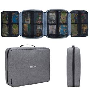 lot 15496 image: KISLANE Board Game Carrying Case with 18 Pockets for Board Games, Pieces, Tokens, Cards and More, Expandable Board Game Storage Solution for Travel, Party, Gathering (Grey)
