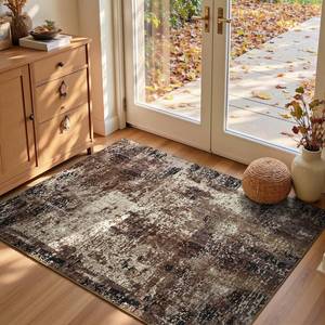 lot 15503 image: Entryway Rug 3x5 Brown Bedroom Area Rug Washable Non Slip Abstract Coffee Boho Rugs for Indoor Entry, Kitchen, Classroom, Bathroom, Kids Girls Room, Office, College Dorm Small Carpet