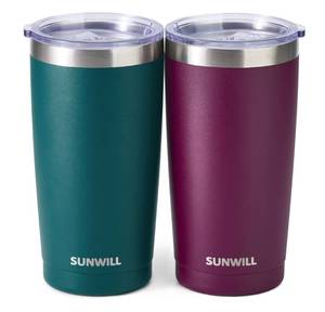lot 15506 image: SUNWILL Travel Coffee Mug with Lid, 20 oz Tumbler Set of 2, Insulated Stainless Steel Cup for Drinks�� Water, Tea, Powder Coated Forest Green & Plum