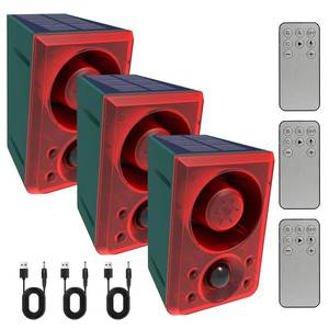 lot 15513 image: ChunHee Solar Outdoor Motion Sensor Alarm with Dog Barking Gunshot Sound, Support Recording and Adjustable Volume, 130db Loud Noise Maker 3 Work Modes Strobe Light for Home, Villa, Farm, Barn (3pack)