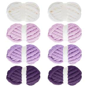 lot 15516 image: MABOZOO Assorted Chunky Yarn for Crocheting - 8 Pack Fluffy Jumbo Chenille, Soft Plush, Giant Thick Fuzzy Yarn - Purple Multi (31.7 yds, 8 oz Each Skein)
