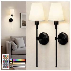 lot 15524 image: DORESshop Battery Operated Wall Sconce Set of 2, Wireless Wall Light Easy to Install, 15 Color Rechargeable Wall Sconces, Sconce Wall Decor Set of 2 for Bedroom, Living Room, Black, 24.6in