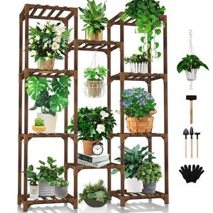 lot 15551 image: Uneedem Plant Stand Indoor Outdoor, Tall Plant Shelf for Multiple Plants, 10 tiers 11 Pot Large Plants Holder Rack Wood Plant Shelves for Room Corner Balcony Garden Patio