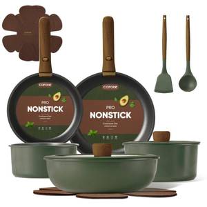 lot 15553 image: CAROTE 15pcs Pots and Pans Set, Nonstick Cookware Set Detachable Handle, Induction Kitchen Cookware Sets Non Stick with Removable Handle, RV Cookware Set, Oven Safe