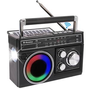 lot 15567 image: M-Amazup Radios Portable AM FM, Retro Portable Radio with Bluetooth Speaker and Flashlight, Strong Reception with Colorful Mood Lights, TF Card, SolarBatteryAC Rechargeable for Gift,Elder,Home,Black