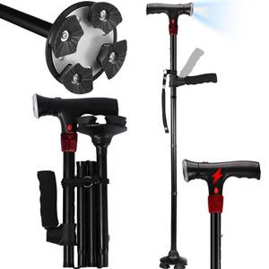 lot 15569 image: Walking Cane for Men & Women with Alarm, LED Light and Foldable Handle, Foldable, Adjustable, Lightweight, Free Self Standing Walking Cane for Seniors & Adults