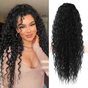 lot 16296 image: Flufymooz Ponytail Extension, 26 Inch Bohemian Style Drawstring Ponytail Hair Extensions for Women, Long Curly Wavy Pony Tail Natural Synthetic Hairpiece for Women (26 Inch Natural Black)