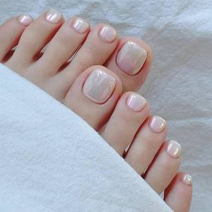 lot 16300 image: Square Press on Toenails Short Fake Toe Nails with Aurora Designs Daily Wear Simple Toenail Press ons Glossy False Toenails Warm Pink Full Cover Artificial Stick on Nails for Women 24Pcs