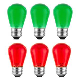 lot 16302 image: 6 Pack Replacement S14 LED Christmas Light Bulbs S14 LED Bulbs for Outdoor String Lights 2W E26 Base Decor Red Light Bulbs Green Light Bulb, String Lights, Window Candle Indoor Outdoor S14 Light Bulbs