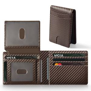 lot 16324 image: GNDR Wallet For Men RFID Blocking Coffee Leather Wallets Bifold Front Pocket Carbon Fiber Card Holder Mens Accessories With Gift Box