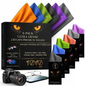 lot 16332 image: TOVO PRIME Microfiber Lens Cleaning Cloth for Glasses & Camera  6 Packs Australian Designed  6x7, 230 GSM  Eyeglass Lens Cleaner  Glasses Cleaning Cloths  Screens, Tablet, Laptop & Headset