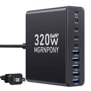 lot 16353 image: 320W USB C Charger Block, 10-Port USB C Charging Station GaN III PD 65W Laptop Fast Charger Adapter for MacBook ProAir, DELL, iPad, iPhone, Samsung Galaxy Black