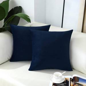 lot 16356 image: mixeoo Comfy Dark Blue Throw Pillow Covers Decorative Square Velvet Super Soft Navy Cushion Couch Cases Decor, Set of 2, 16 x 16 Inch