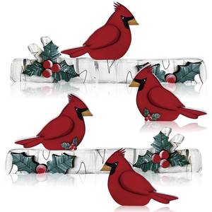 lot 4009 image: Pinkunn 6 Pcs Christmas Cardinal Tabletop Decorations Set Winter Tiered Tray Decor Cardinal Bird Red Wooden Signs Tabletop Rustic Farmhouse Decor for Home Table Shelf
