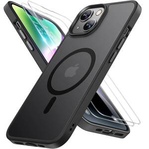 lot 4012 image: Miracase Magnetic for iPhone 14 Plus Case 6.7 inch (Compatible with MagSafe)��with 2X Screen Protectors�� Military-Grade Protection, Anti-Fingerprint Translucent Matte Phone Case Cover, Black