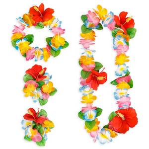 lot 4017 image: Estivaux 4 Pieces Hawaiian Leis Set Colorful Luau Leis Hawaiian Flowers Leaves Wreath Garland Tropical Floral Accessories for Hawaiian Luau Party Wedding Beach Party Favors, Style 5