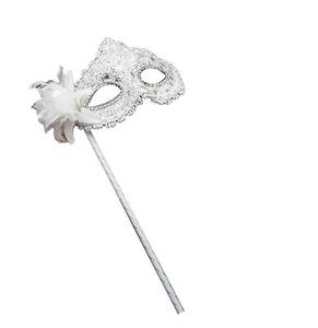lot 4020 image: AZYOUNG Womens Masquerade Masks Side Feather Flower Petal Hand Held Lace Mask with Stick,(White)