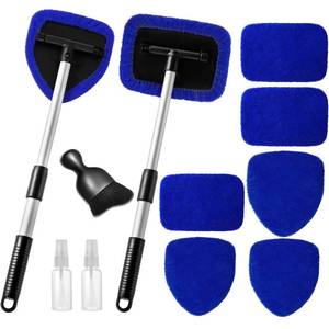 lot 4025 image: Qydipclin 11pcs Windshield Cleaner Tool, Car Window Cleaning Wash Kit with 6 Reusable Microfiber Pads 2 Spray Bottles and Extendable Handles Auto Glass Wiper Kit, Blue
