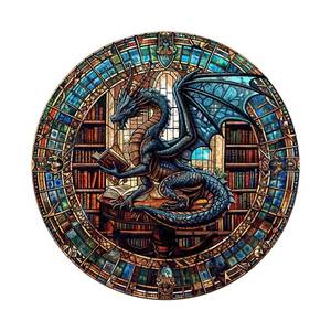 lot 4029 image: Jigfoxy Wooden Puzzles for Adults, Dragons Library Wood Puzzles Adult, Unique Animal-Shaped Wooden Jigsaw Puzzles, Christmas Thanksgiving Gifts for Family and Friends (M-11.4  11.4in-200pcs)