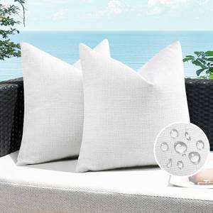 lot 4036 image: Artscope Outdoor Waterproof Throw Pillow Covers 18x18 Inch Decorative Linen Outdoor Pillows Cushion Case for Patio Couch Sofa - White