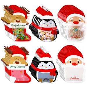 lot 4042 image: Resurhang 60 Pcs Christmas Treat Bags Candy Zipper Cute Reindeer Penguin Santa Claus Food Goodie Gifts Bags Resealable Christmas Snack Candy Containers with Handle for Xmas Party Supplies