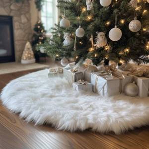 lot 4047 image: AISENO 30 White Faux Fur Christmas Tree Skirt, Luxury Plush Tree Base Cover for Holiday Party and Home Christmas Decor