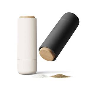 lot 4051 image: LIBKEN Non-Spill Salt and Pepper Grinder Set - Adjustable Ceramic Grinder - Minimalistic Spice Mill - Easy to Refill Condiments Dispenser - Wood & Soft-Coated Plastic - 6.2 x 2.2 inch (White & Grey)