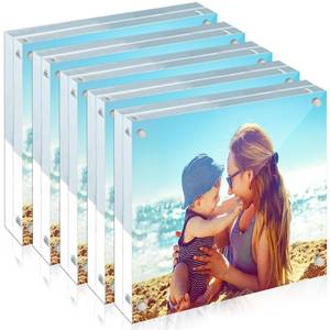 lot 4058 image: HELPLEX 5 Pack 4x4 Acrylic Picture Frames, 20mm Thicker Frameless Clear Frame Double Sided Magnetic Frame, Free Standing Desktop Display Stand Acrylic Frames