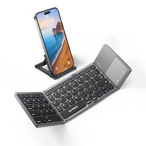 lot 4059 image: Samsers Foldable Bluetooth Keyboard with Touchpad, Portable Wireless Keyboard with Stand Holder, Rechargeable Full Size Ultra Slim Pocket Folding Keyboards for Android Windows IOS Tablet & Laptop-Gray