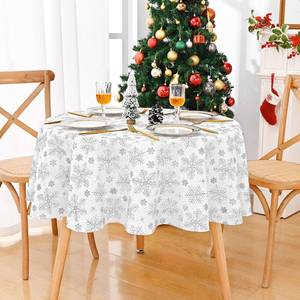 lot 4060 image: Likiyol Christmas Round Tablecloth 60 Inch Silver Snowflake Table Cloth, Waterproof Holiday Tablecloths Christmas Table Cover for Kitchen Dinner Party Xmas Decor, White