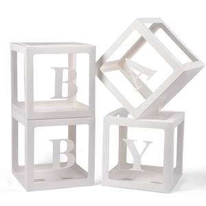 lot 4067 image: Voircoloria Baby Boxes with Letters, 4 Transparent Balloon for Gender Reveal Birthday Wedding Baby Shower Decorations (White)
