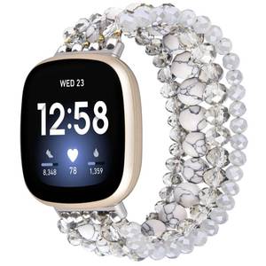 lot 4070 image: CAGOS Bracelet Compatible with Fitbit Versa 4 Bands3SenseSense 2 for Women, Handmade Beaded Elastic Replacement Wristband for Versa 21Lite WatchSpecial Edition Watch (White, Versa 3 4SenseSense 2)