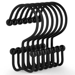 lot 4071 image: Goowin Shower Curtain Hooks, 12 Pcs Shower Curtain Rings, Durable Rust Proof Black Shower Curtain Hooks, Shower Rings for Curtain, Double Glide Shower Hooks for Shower Curtain Rods, Black