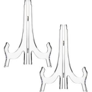 lot 4088 image: 2 Pieces, 9.8 Inches Clear Acrylic Easels Display StandsPlate Stands for Display Photos Holder Picture Frames or Other Items at Weddings, Birthdays, Home Decoration, Tables