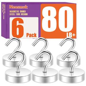 lot 4091 image: Neosmuk Magnetic Hooks, Cruise Ship Essentials, 80lb Heavy Duty Magnetic Hooks for Cruise Cabins, Refrigerator, Grill, Hanging, and Travel  Extra Strong Must-Haves Magnet Hook,Silver