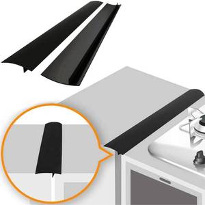 lot 4094 image: Linda��s Essentials Silicone Stove Gap Covers (2 Pack), Heat Resistant Oven Gap Filler Seals Gaps Between Stovetop and Counter, Easy to Clean Stove Gap Guard (21 Inches, Black)