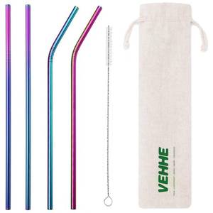 lot 4112 image: VEHHE Metal Straw Stainless Steel Straws Drinking Reusable Straws 4 Set -10.5 Ultra Long Rainbow Color-Cleaning Brush for 2030 Oz for Yeti RTIC SIC Ozark Trail Tumblers (2 Straight2 Bent1 Brush)