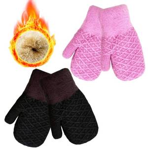 lot 4116 image: lifwimner 2 Pairs Kids Winter Mittens, Warm Thermal Thick Fleece Knitted Snow Gloves for Girls Boys 3-7 Years, Full Finger Gloves for Cold Weather (PurpleBlack)