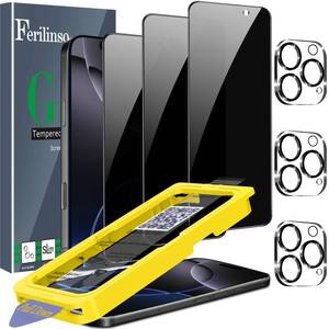 lot 4121 image: Ferilinso Auto Dust Install 3 Pack Privacy Screen Protector for iPhone 16 Pro with 9H Private Accessories-Camera Lens Protector, Tempered Glass Cover, Case Friendly, Sensitve Touch