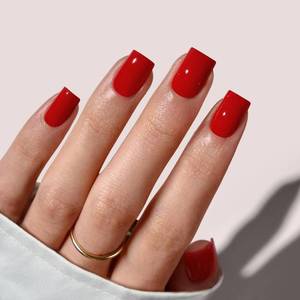 lot 4132 image: BTArtbox Press On Nails Short - Red Square Valentines Press On Nails with Glue for Women, Opaque Soft Gel Glue On Nails in 16 Sizes - 32 Stick On Nails Kit, Hot Lap
