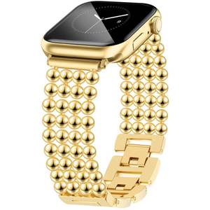 lot 4147 image: JR.DM Beaded Bracelet Gold Band Women Compatible with Apple Watch 38mm 40mm 41mm 42mm��S1110��, Adjustable Metal Replacement Strap, Fashion Dressy Wristband for Iwatch SE Series 1110987654321