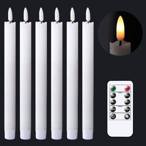 lot 4149 image: GenSwin Flameless White Taper Candles Flickering with 10-Key Remote, Battery Operated Led Warm 3D Wick Light Window Candles Real Wax Pack of 6, Christmas Home Wedding Decor(0.78 X 9.64 Inch)